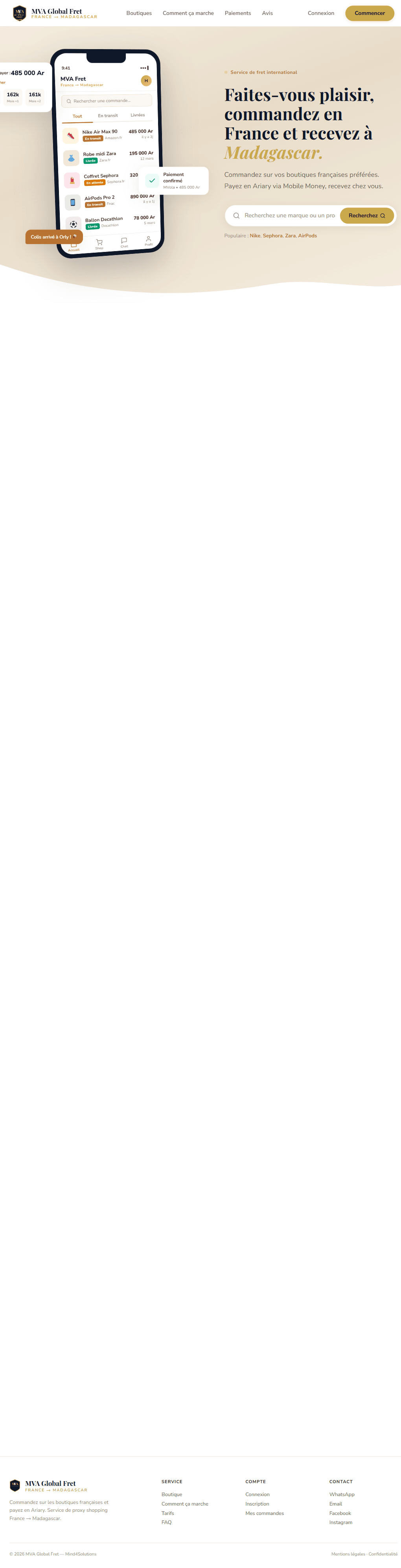 Écran d'accueil de l'application MVA Global Fret